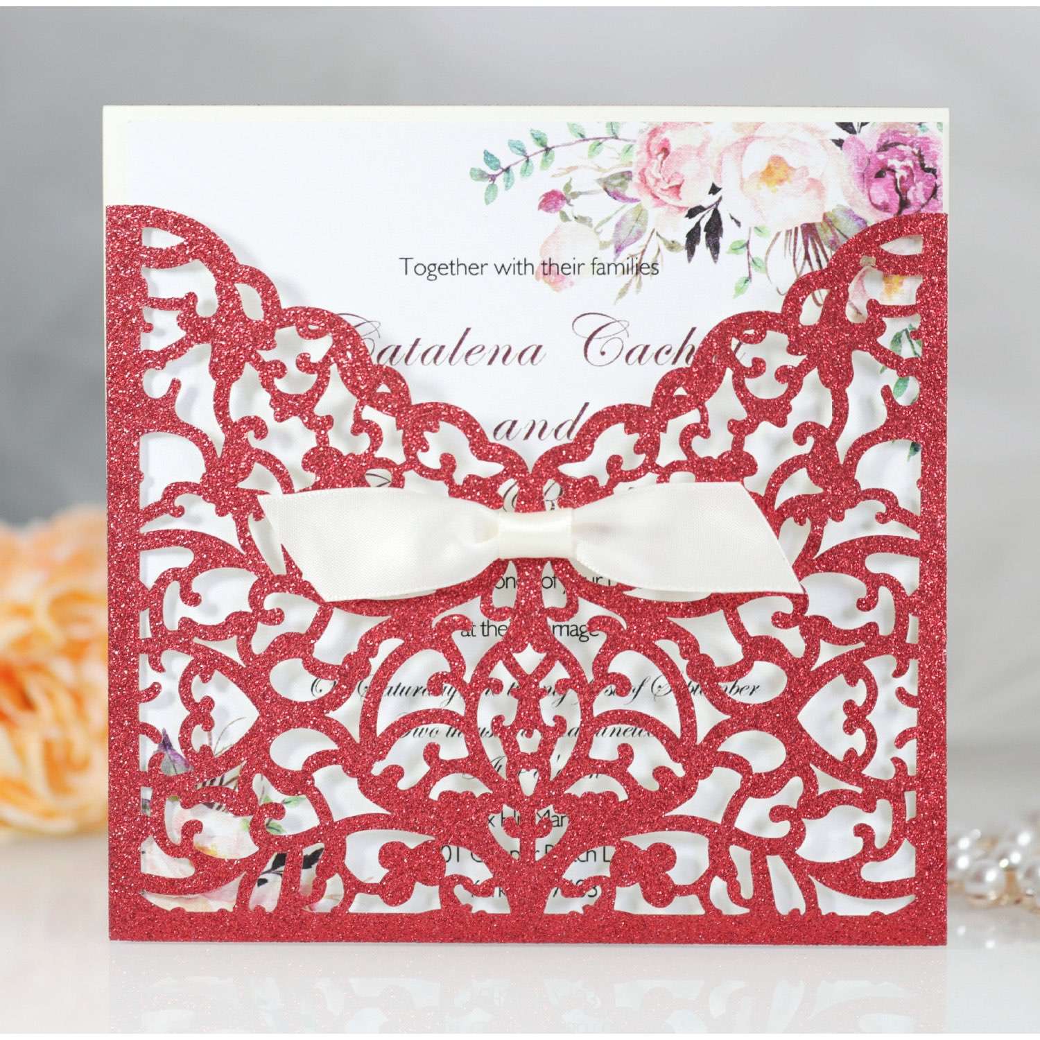 Wedding Invitation Card Glitter Paper Beautiful Invitation Personalized Custom Greeting Card